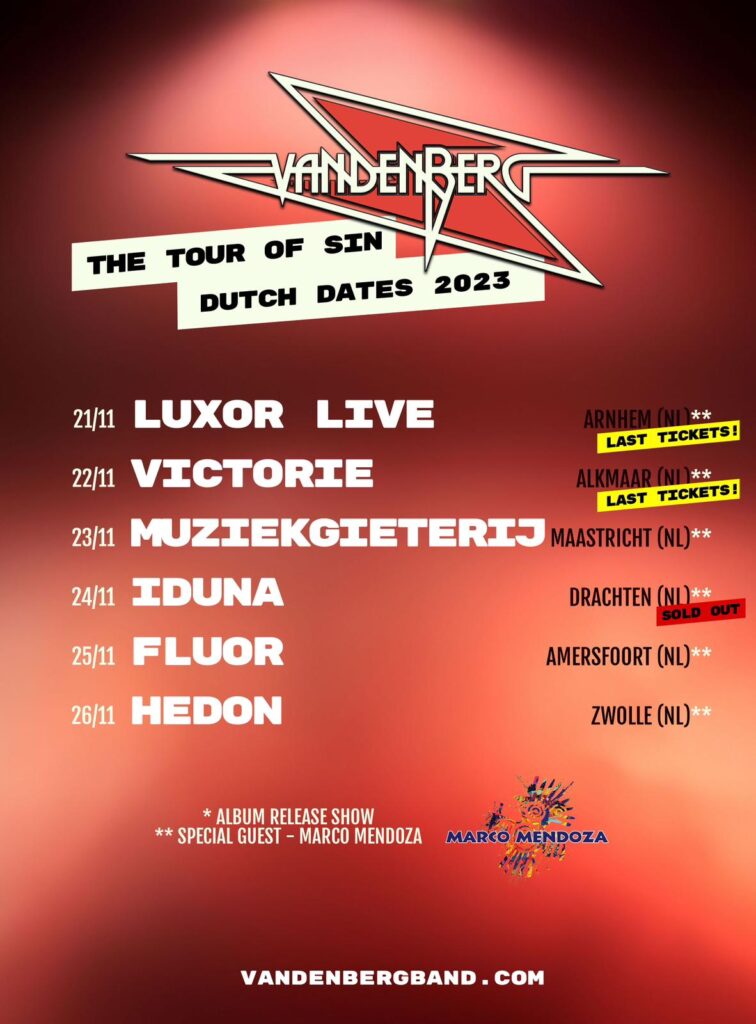 Vandenberg Dutch Tour Dates November 2023